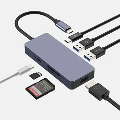 Abbildung von USB C Hub, Adapter auf HDMI Multiport 7 in 1 Dongle mit 4K HDMI, 2 3.0, SD/TF, 100W PD Kompatibel Windows&amp;macOS