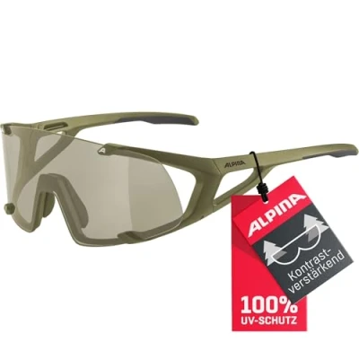 Abbildung von ALPINA HAWKEYE Q LITE Verspiegelte, Kontrastverstärkende &amp; Beschlagfreie Sport Fahrradbrille Mit 100% UV Schutz Für Erwachsene, olive matt, One Size
