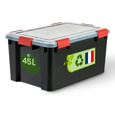 Abbildung von Iris Ohyama Luftdichte Kunststoff Aufbewahrungsboxen mit Deckel, 45L, Rot, Transparent, Hermetischer wasserdichter Verschluss, Robuste Schnappverschlüsse, Stapelbar, Staubschutz, BPA frei, WSB 45