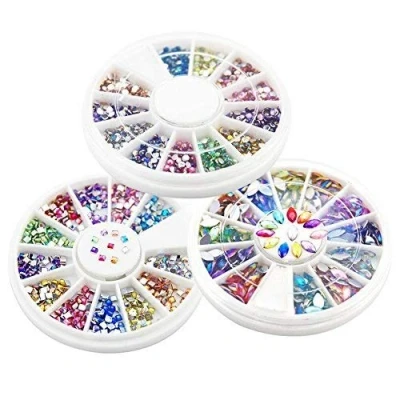 Abbildung von KADS Nail Art Strass Set Strasssteine Schmucksteine Bunt Steinchen Flitter Runde, ovale und quadratische Designs