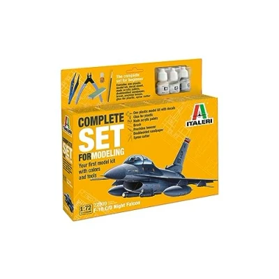 Abbildung von Italeri 72009 1:72 Model Set F 16 C/D Night Falcon Komplettset, Modellbau, Bausatz, Standmodellbau, Basteln, Hobby, Kleben, Plastikbausatz, inkl. Zubehör