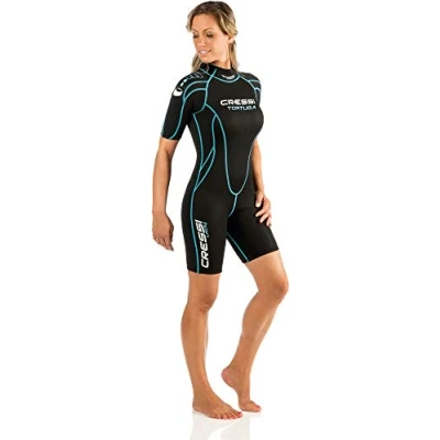 Abbildung von Cressi Tortuga Lady Wetsuit 2.5 mm Shorty Neoprenanzug aus High Stretch Neopren für Frauen , Schwarz/Aquamarin XL/5
