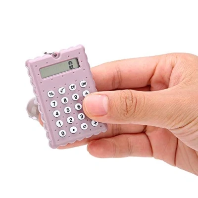 Abbildung von Schlüsselbundrechner, Portable Cute Cookies Style Schlüsselanhänger Rechner, 8 Bit Display Taschenrechner für Kinder/Studenten(Lila)
