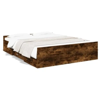 Abbildung von vidaXL Bettgestell, Bett mit Schubladen für Schlafzimmer, Bettrahmen Lattenrost, Schlafzimmerbett Doppelbett, Räuchereiche 140x200cm Holzwerkstoff