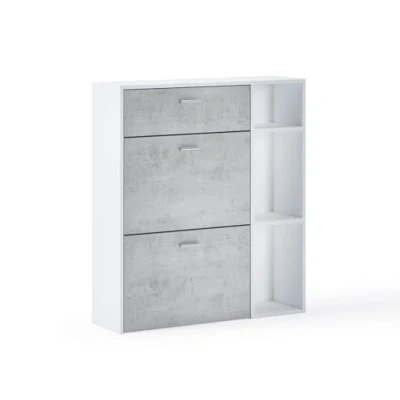 Abbildung von Skraut Home Schuhschrank 102 x 90 26 cm Kapazität für 12 Paar Schuhe 2 Flügeltüren + 1 Schublade Windmodell Weiß/Zement Finish