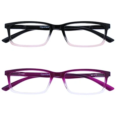 Abbildung von OPULIZE See Brille Blaulichtfilter 2er Pack Schmal Rahmen Federscharniere Verbessern Den Schlaf Computerbrille Gaming Entspiegelt Schwarz Bis Rosa Lila Herren Damen BB9 45 +0.00