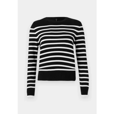 Abbildung von ONLY Damen ONLKALANA LS O Neck KNT Pullover, Black/Stripes:Whitecap Grey, XS