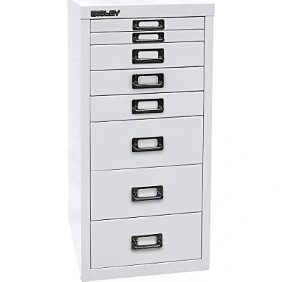 Abbildung von BISLEY MultiDrawer, 29er Serie, DIN A4, 8 Schubladen, Metall, 696 Verkehrsweiß, 38 x 27.9 59 cm