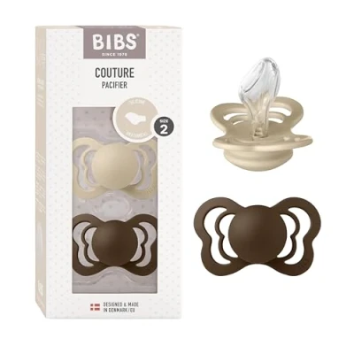 Abbildung von BIBS Couture Schnuller 2er Pack, BPA frei, Kiefergerechte Form. Silikon, Hergestellt in Dänemark. 6 18 Monate (2er Pack), Vanilla/Mocha