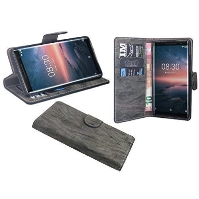 Abbildung von cofi1453 Elegante Buch Tasche Hülle kompatibel mit NOKIA 8 SIROCCO in Anthrazit Leder Optik Wallet Book Style Cover Schale