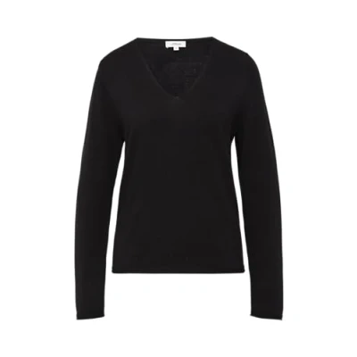 Abbildung von s.Oliver Feinstrickpullover mit V Ausschnitt und Rollkante am Saum schwarz 36