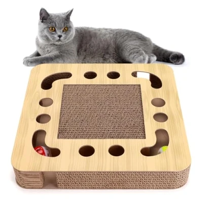 Abbildung von Nobleza 2 * Katzen kratzbrett mit Minze，Katzenspielzeug Interaktives Klingelballs，3 in 1 Wellpappe Kratzmatte Katze