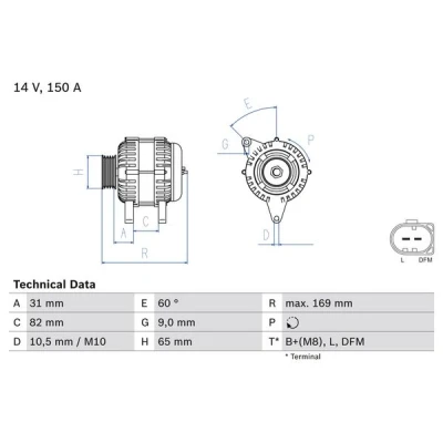 Abbildung von BOSCH 0 986 044 480 Lichtmaschine 14V 150A AUDI: A4 B6/B7 Cabrio, B6 Avant, A6 C5 VOLKSWAGEN: Passat B5 GP Variant, Variant