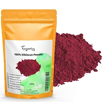 Abbildung von 200g Hibiskusblüten Pulver Gemahlen Hibiskus 100% Natürlich, Rein und Ohne Zusatzstoffe Tazarin Ltd