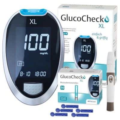 Abbildung von GlucoCheck XL Set [mg/dl] mit 60 Teststreifen zur Kontrolle des Blutzuckers 1 mg
