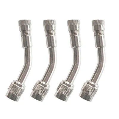 Abbildung von QitinDasen 4Pcs Professionell Reifen Ventilverlängerung Adapter Set, 135 Grad Vernickeltes Kupfer Reifenventil Verlängerung Schrader Ventil Adapter, für Fahrrad, Motorrad, Auto (Silber)