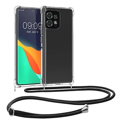 Abbildung von kwmobile Necklace Case kompatibel mit Motorola Edge 40 Pro/Edge+ (2023) Hülle Silikon Cover Handykette Band Handyhülle Transparent Schwarz