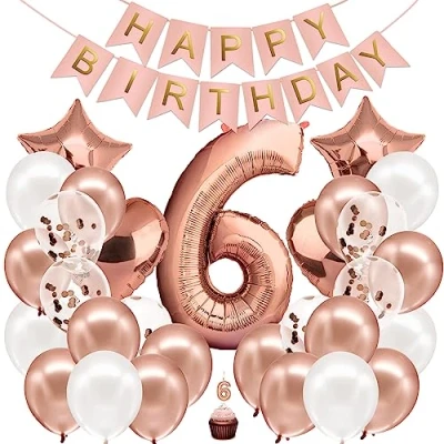 Abbildung von envami® Geburtstagsdeko Mädchen Rosegold Zahl 6. Geburtstag Happy Birthday Deko Folienballon 6 Luftballon Kindergeburtstag