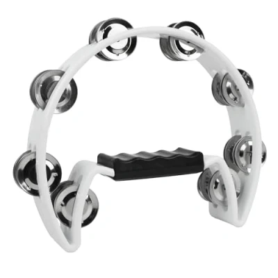 Abbildung von A Star Halbmond Tamburin, Double Jingle Bell Cutaway mit ergonomischem Griff Sänger, Bands, Musiker, Musikunterricht Weiß