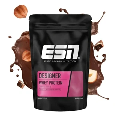 Abbildung von ESN Designer Whey Protein Pulver, Milky Hazelnut, 1 kg, bis zu 23 g pro Portion, ideal zum Muskelaufbau und erhalt made in Germany