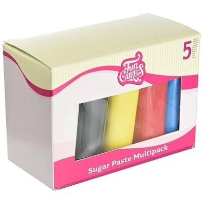 Abbildung von FunCakes Fondant Multipack Primärfarben: Einfach zu verwenden, glatt, flexibel, weich und biegsam, perfekt zum Dekorieren von Kuchen, halal, koscher glutenfrei. 5 Farben, x 100 g