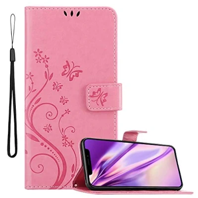 Abbildung von Cadorabo Hülle kompatibel mit Apple iPhone 11 Blumen Design aus Premium Kunst Leder Flip Klappbare Stoßfeste Magnetische [Standfunktion] [Kartenfächern] Cover für Tasche in Rosa