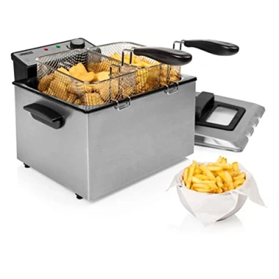 Abbildung von PRINCESS Kaltzonenfritteuse, 3270 W, XXL 5Ltr. Doppel Fritteuse Pommes &amp; Schnitzel mit Fett frittieren