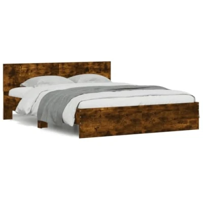 Abbildung von vidaXL Bettgestell, Bettrahmen mit Lattenrost, Bett Gästebett Kopfteil, Doppelbett Schlafzimmerbett Schlafzimmermöbel, Räuchereiche 140x200cm