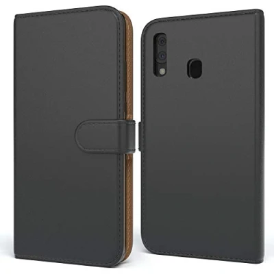 Abbildung von EAZY CASE Tasche kompatibel mit Samsung Galaxy A40 Schutzhülle Standfunktion Klapphülle im Bookstyle, Handytasche Handyhülle Flip Cover Magnetverschluss und Kartenfach, Kunstleder, Schwarz