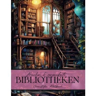 Abbildung von Bücher und verzauberte Bibliotheken Graustufen Malbuch für Erwachsene Jugendliche: Greyscale Coloring Book