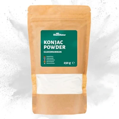 Abbildung von RheinNatur Konjak Pulver 250 g Glucomannan aus der Konjakwurzel Natürlicher Ballaststoff, fördert das Sättigungsgefühl Konjakmehl als Bindemittel &amp; Stabilisator