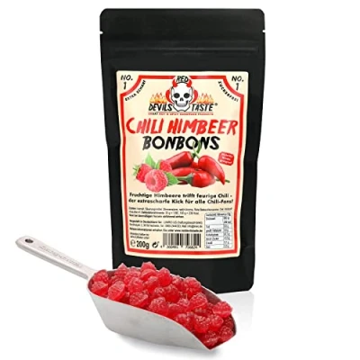 Abbildung von Chili Himbeer Bonbon zuckerfrei xtra scharf 200g RED DEVILS TASTE im Zip Beutel
