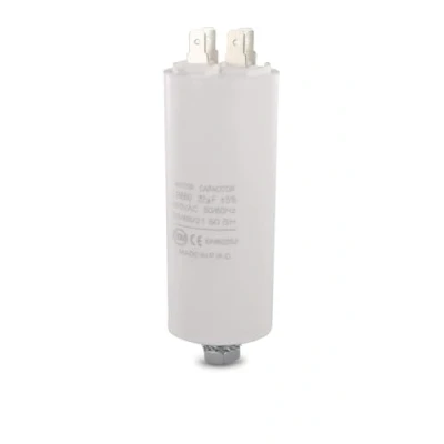 Abbildung von DEKAROX Universal Kondensator 22µF 450V Ø40x95mm mit 6.3mm AMP Steckfahnen Befestigungsschraube M8 CBB60 Motorstart und Laufkondensator für elektrische Haushaltsgeräte