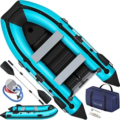 Abbildung von KESSER® Schlauchboot 3,20 m für 4 Personen Wave Motor geeignet Freizeitboot Paddelboot Motorboot Angelboot mit 2 Sitzbänken Alu Boden Paddel Pumpe Reparaturset &amp; Tasche aufblasbar PVC, Blau