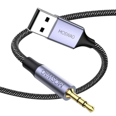 Abbildung von MOSWAG 2.5mm zu USB, USB 2.5 mm Audio Jack Adapter, Stecker AUX Stereo Konverter, Nylon geflochtene Kopfhörer Verlängerungskabel für Windows,Linux,Android,Kopfhörer
