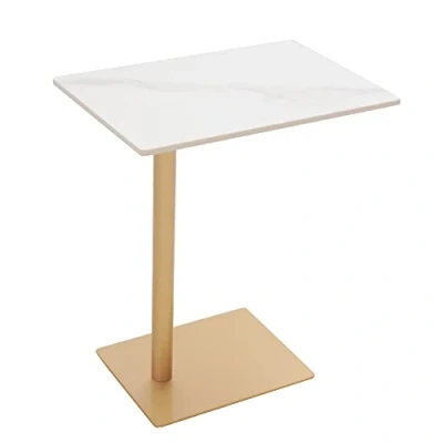 Abbildung von Cre Cra Marmor Beistelltisch Gold,C Form Beistelltisch,Sofatisch,Couchtisch,Kaffeetisch Metall,Laptoptisch Stabil,Notebooktisch,Wohnzimmertisch,Schmaler Nachttisch für Schlafzimmer,Wohnzimmer,Balkon