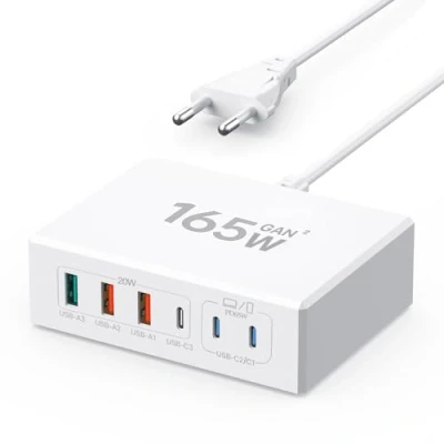 Abbildung von USB C Ladegerät, 165W Adapter Mehrfach Ladegerät 6 Port mit 3 und A, Schnellladegerät PD 3.0 Charger Power Netzteil Kompatibel iPhone/Samsung/Google/iPad/Laptop/Tablets