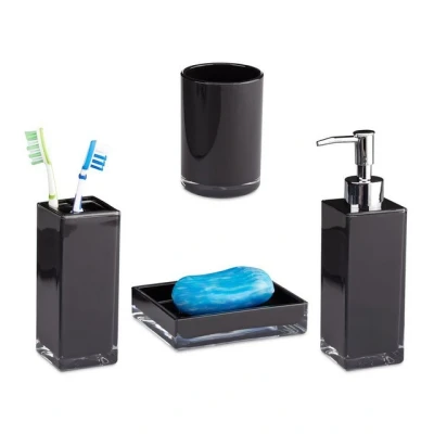 Abbildung von relaxdays Badezimmer Set Badaccessoires 4 teilig, Schwarz