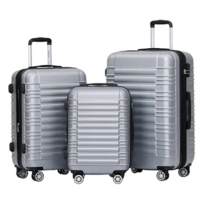 Abbildung von BEIBYE Hartschalen Koffer Trolley Rollkoffer Reisekoffer Zwillingsrollen Kofferset (Silber, Set)