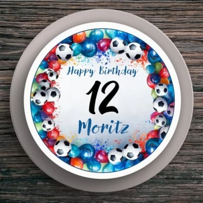 Abbildung von Tortenaufleger Geburtstag Fußball #13 Personalisiert Name &amp; Zahl (20cm) Fondant Papier