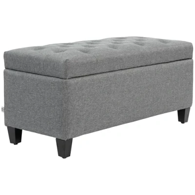 Abbildung von HOMCOM Sitzbank Polsterbank mit Stauraum Truhenbank Flur Schlafzimmer Wohnzimmer leinenartiges Polyester Gummiholz Hellgrau 100 x 40 44 cm