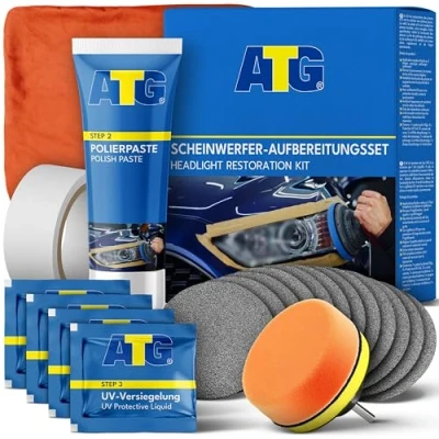 Abbildung von ATG® Scheinwerfer Aufbereitung Set Universal Auto Polierset für matte &amp; blinde aus Kunststoff Schnelle einfache Reparatur