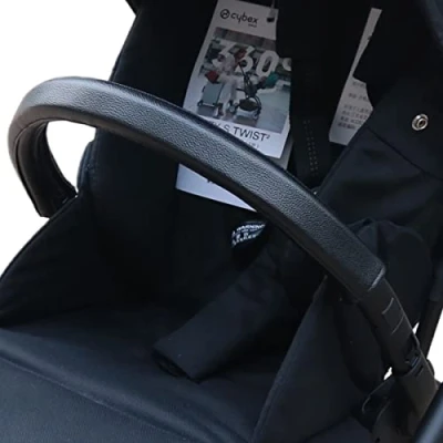 Abbildung von gogolotom Baby Kinderwagen PU Leder Griff Abdeckung Kompatibel mit Cybex Eezy S Twist (+) 2 Abnehmbare Kinderwagengriffhülle Reißverschlussöffnung (für Bumper, Schwarz)