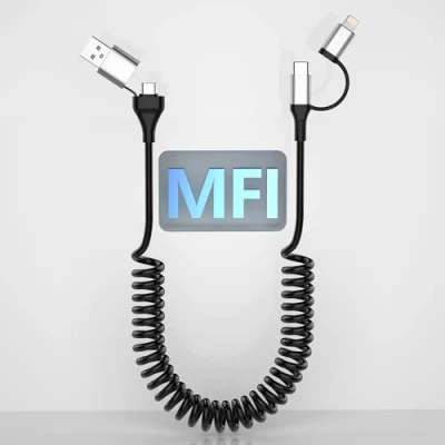 Abbildung von USB/C auf USB C und Lightning Kabel 2 in Spiral für Apple CarPlay &amp; Android Auto, 3Ft Auto iPhone Ladekabel 60W Schnelles Laden Daten iPad/Phone/Laptop