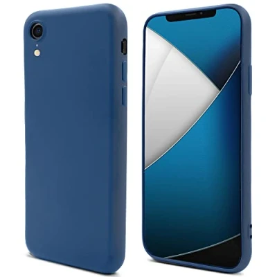 Abbildung von Moozy Lifestyle. Hülle für iPhone XR, Mitternachtsblau Silikon Handyhülle Schutzhülle mit Mattem Finish und Weichem Mikrofaserfutter