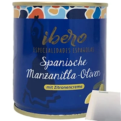 Abbildung von Ibero Spanische Manzanilla Oliven mit Zitronencreme 1er Pack (1x200g Dose) + usy Block