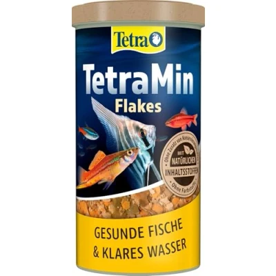 Abbildung von TetraMin Flakes Fischfutter in Flockenform für alle Zierfische, ausgewogene Mischung gesunde Fische und klares Wasser, 1 L Dose