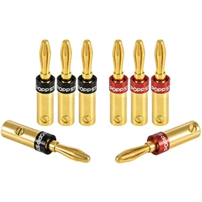 Abbildung von Poppstar High End Bananenstecker für Lautsprecher Kabel und AV Receiver Audio Adapter, Bananas (bis 4 mm² verschraubt, bis 5 verlötet) 4x schwarz, rot
