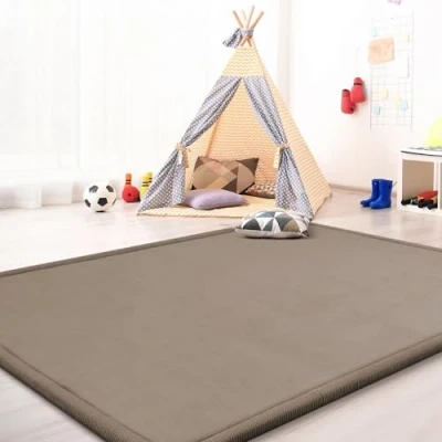 Abbildung von TT Home Krabbelmatte Babyzimmer Teppich Spielmatte Kinder Unifarben rutschfest Flauschig, Farbe: Beige, Größe:160x220 cm