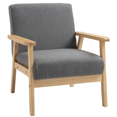 Abbildung von HOMCOM Esszimmerstuhl Sessel im Skandi Design, Akzentsessel, Massivholz, Leinenoptik